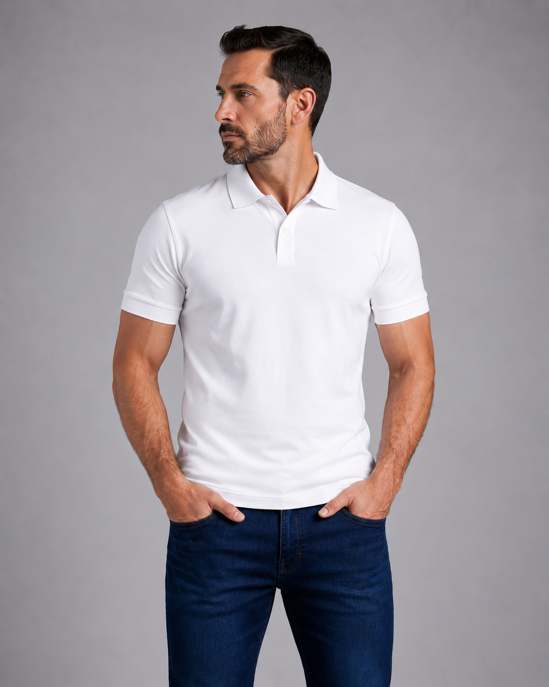 Camisa Polo branca medio frente