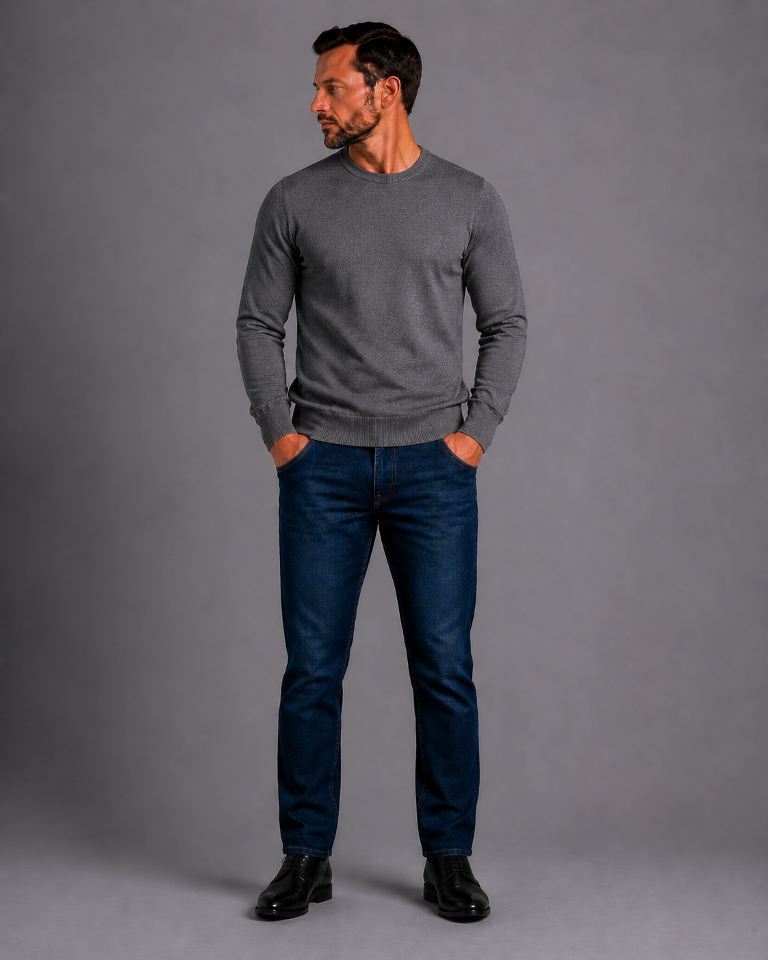 blusa de lã cinza corpo inteiro frente