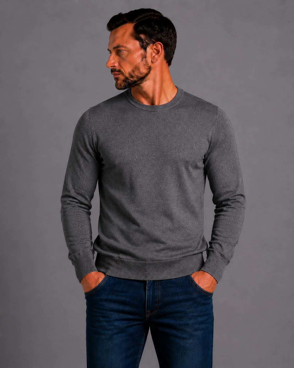 blusa de lã cinza medio frente